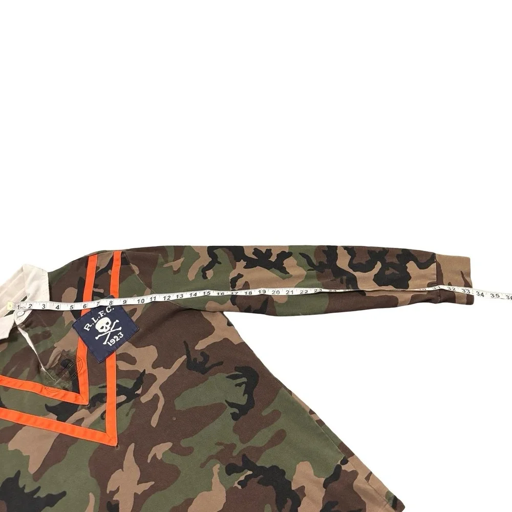 Polo Ralph Lauren Mens Camo Rugby Shirt Orange Chevron Skull Patch Medium